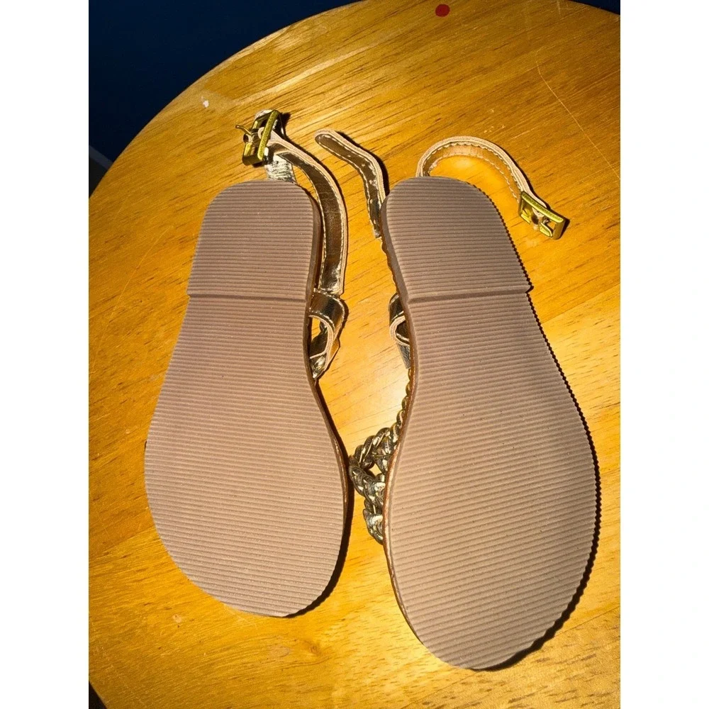 Gap Kids Metallic Gold Braided Sandals Girls Size 6 Flat Ankle Strap 579139-00